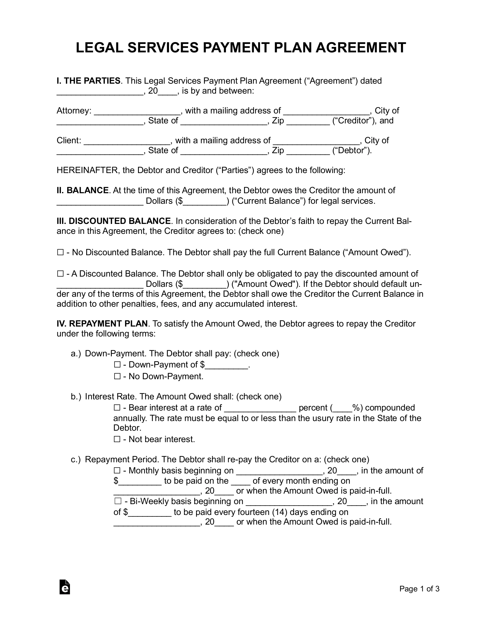 Free Payment Plan Agreement Template PDF Word EForms