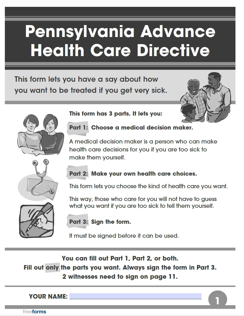 Free Pennsylvania Advance Directive Form Medical POA amp Living 