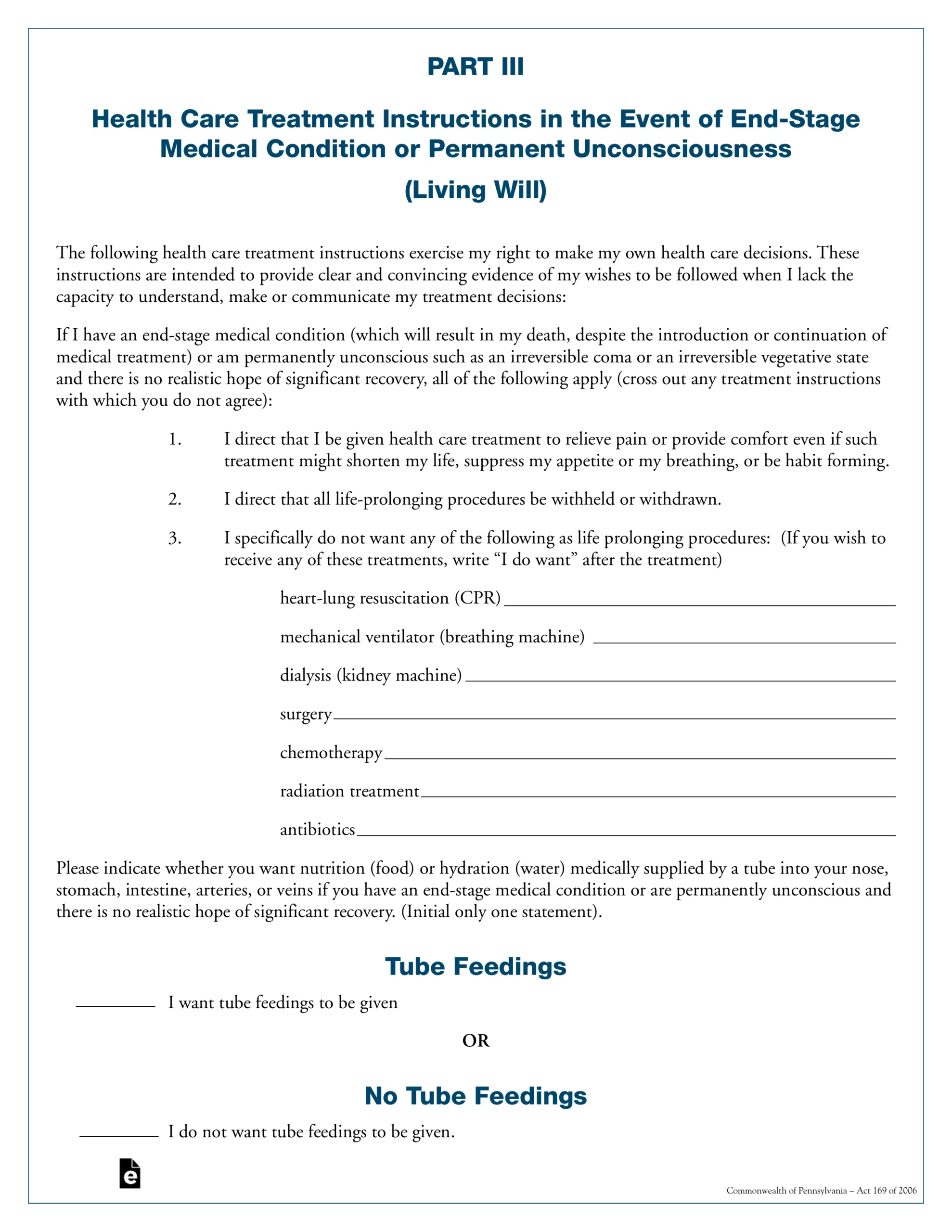 Free Pennsylvania Living Will Form Template PDF EForms
