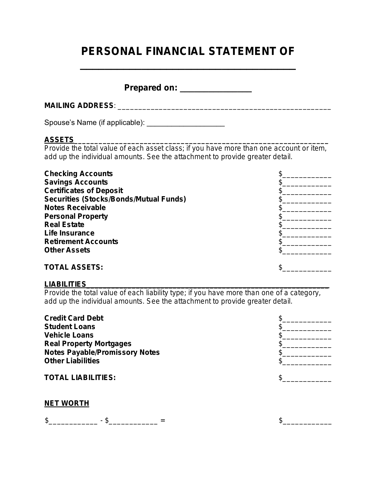 Printable Free Financial Statement Template