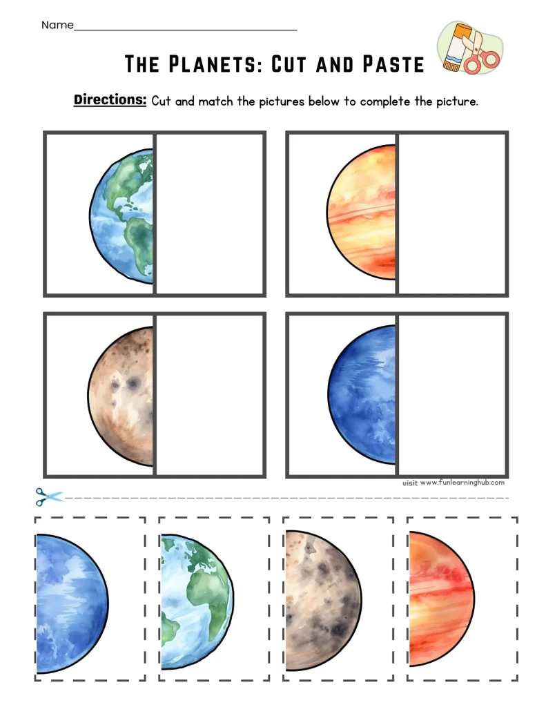FREE Planets Cut And Paste Printable Activity For Kids Fun 