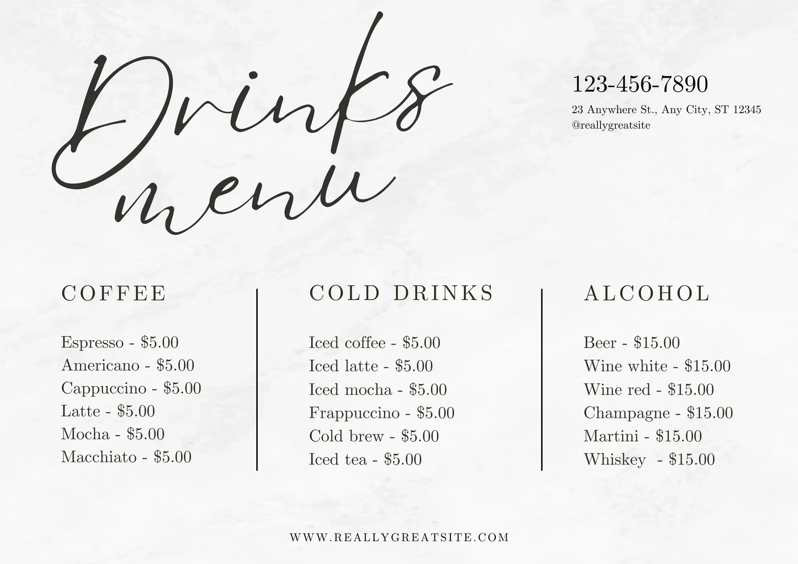 Free Printable And Customizable Bar Menu Templates Canva