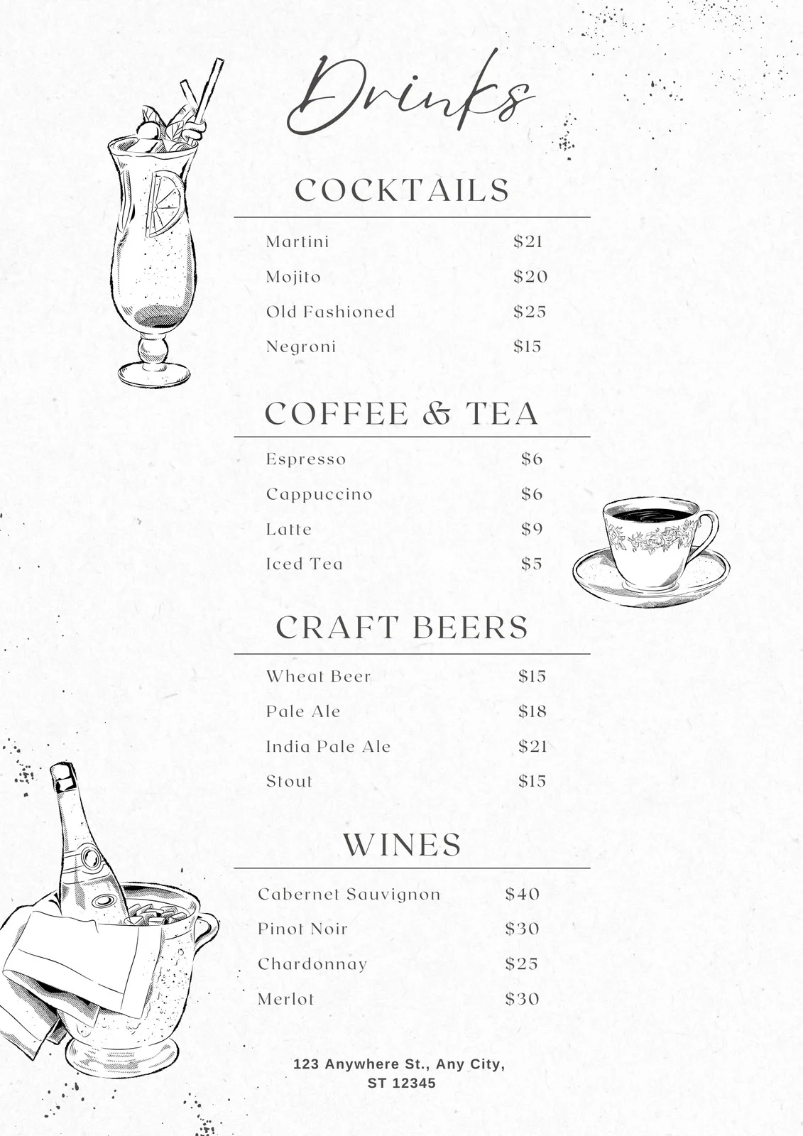 Free Printable And Customizable Bar Menu Templates Canva