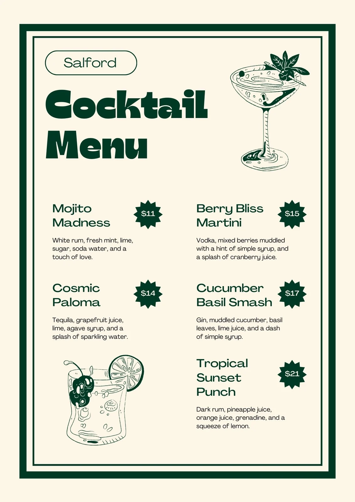 Printable Bar Menu Template