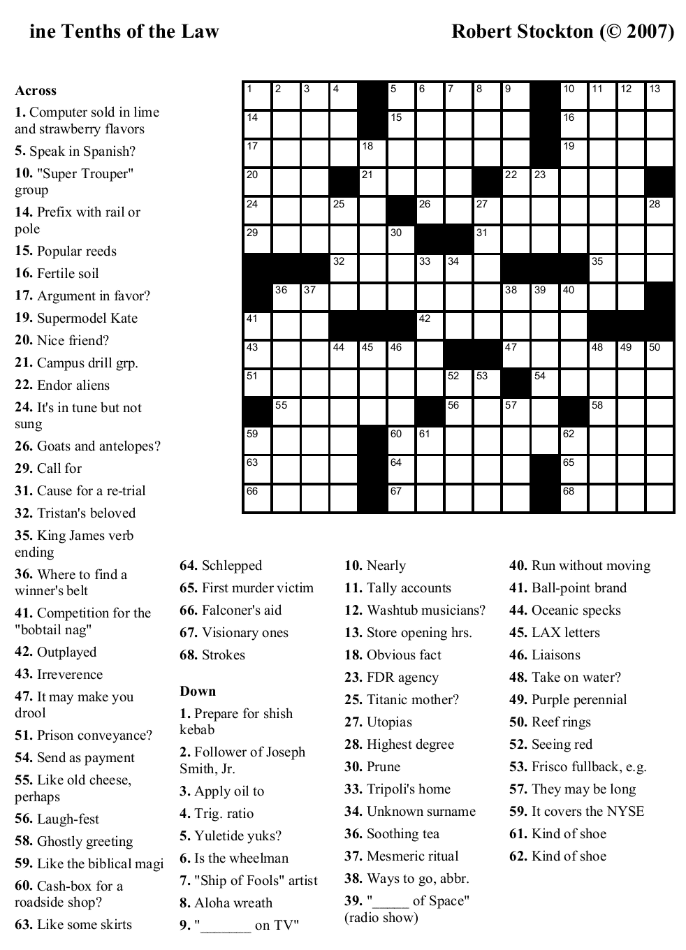 Free Crosswords Puzzles Printable