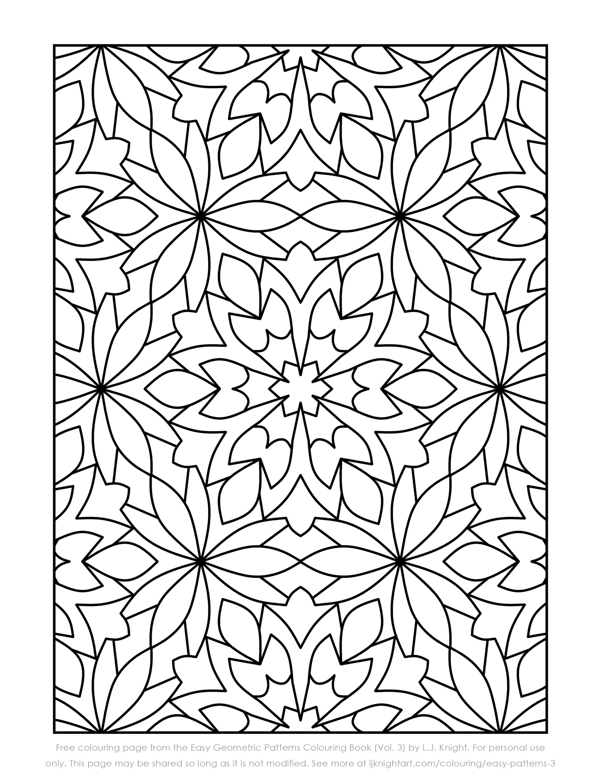 Free Printable Easy Geometric Pattern Colouring Page L J Knight Art