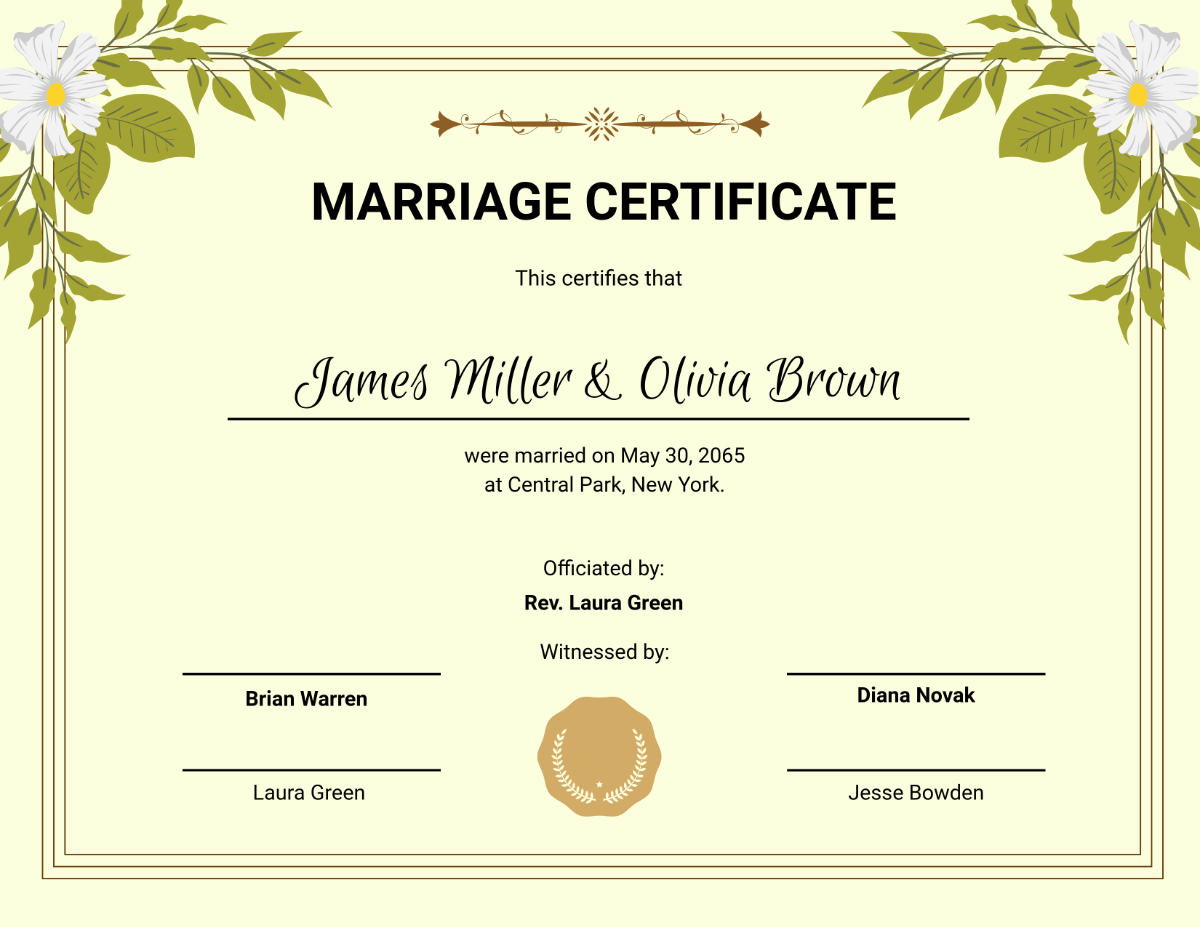 Printable Marriage License Template