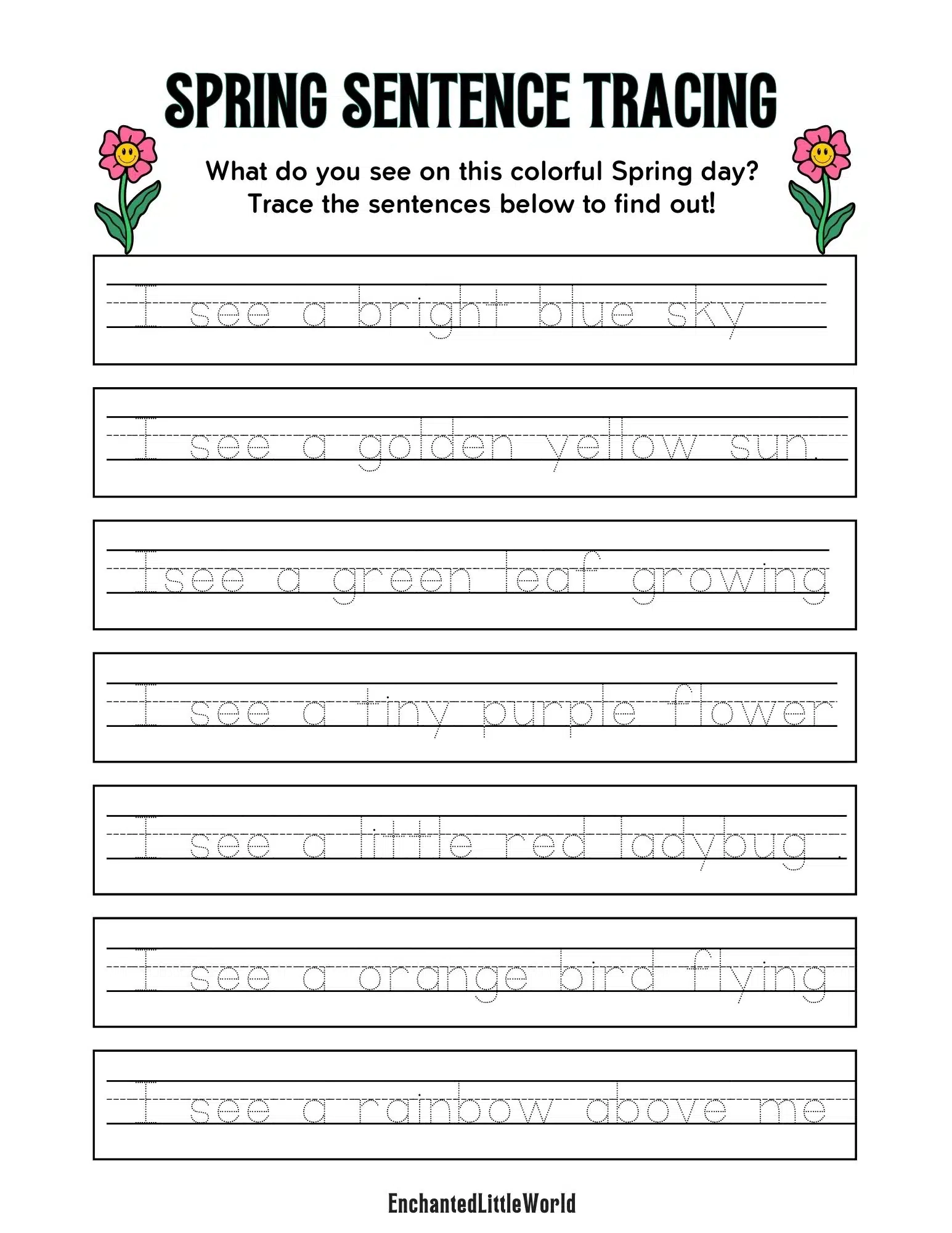 Free Printable Sentence Tracing Worksheets