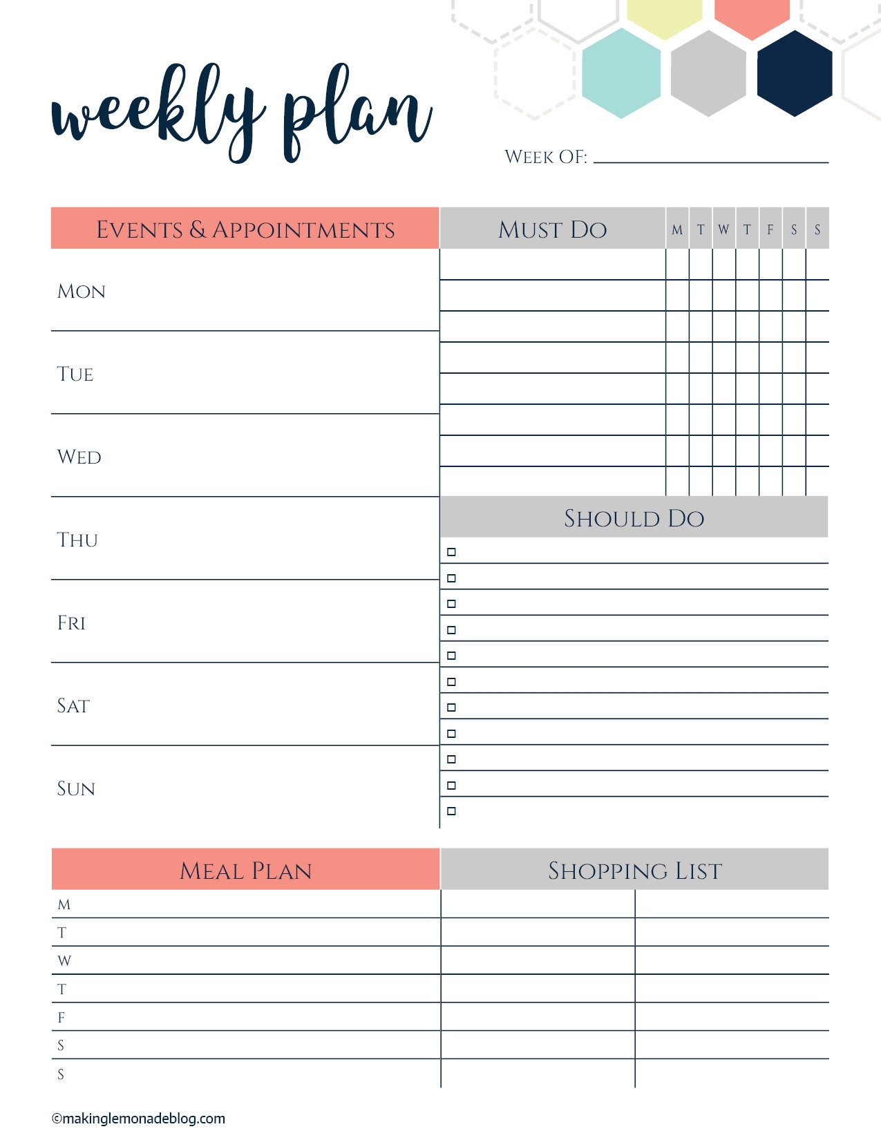 Printable Weekly Planner Template