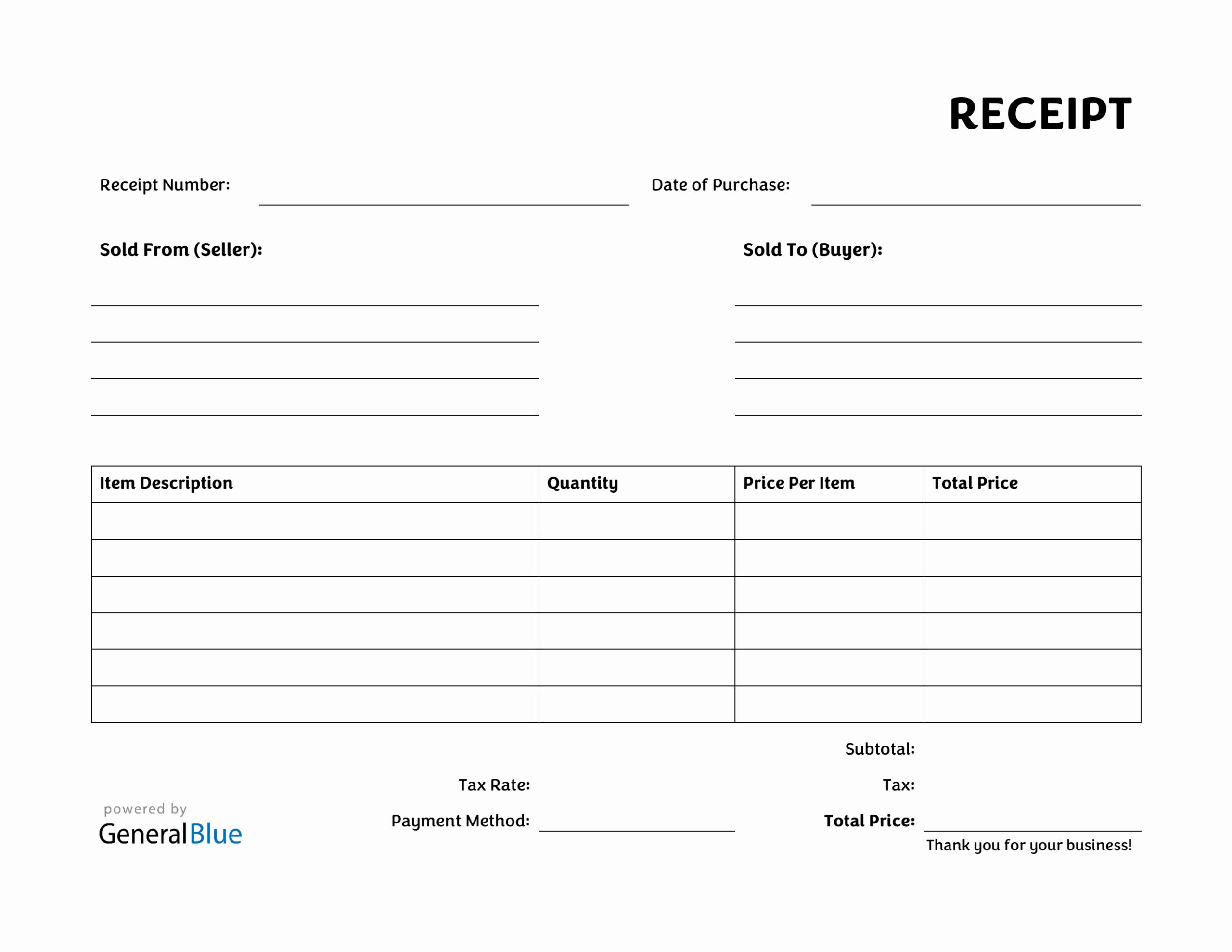 Free Receipt Template In Word Printable 