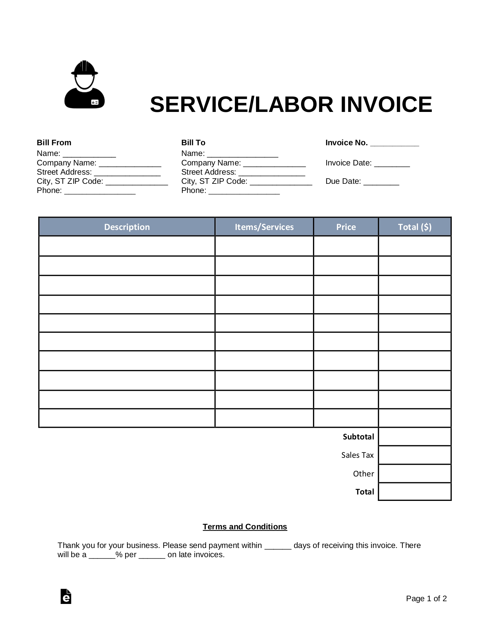 Printable Billing Invoice Template