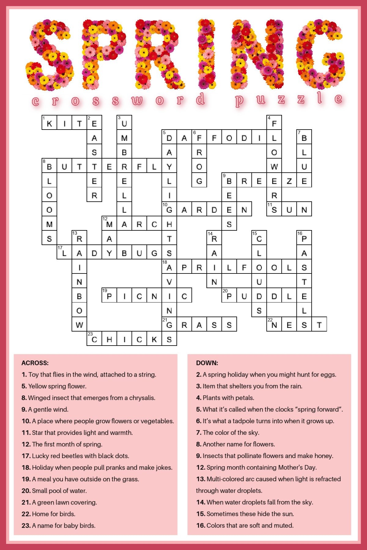 Printable Crossword Puzzles About Spring