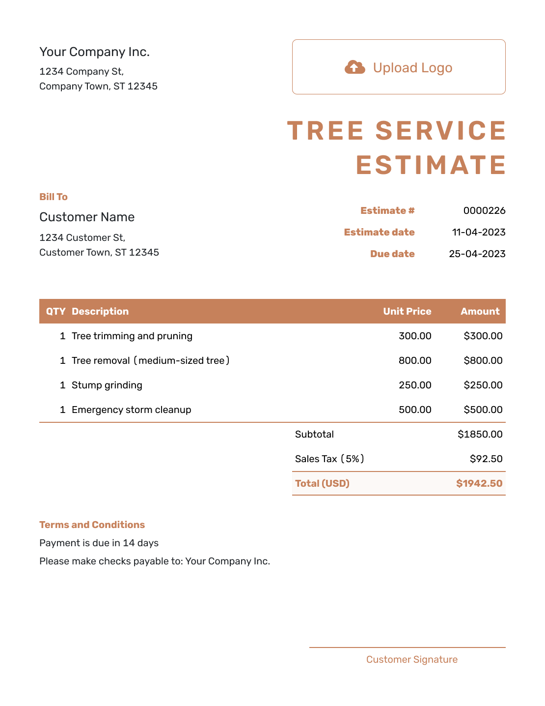 Free Tree Service Estimate Template Docelf