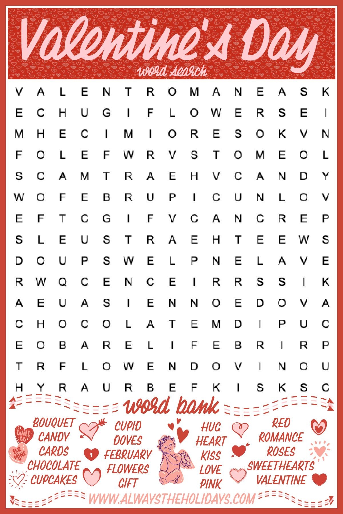 Free Word Search Puzzles Printable Valentines