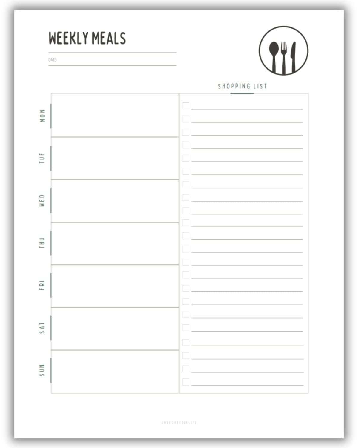 Weekly Meal Plan Template Printable