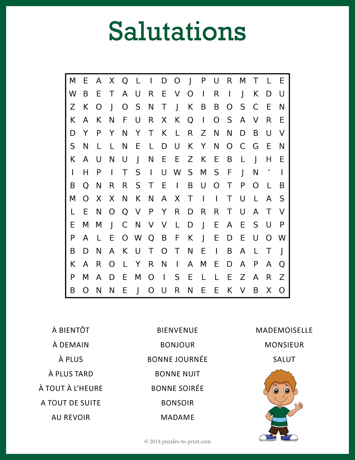 French Salutations Word Search