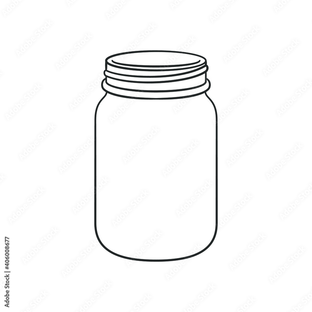 Glass Mason Jar Outline Line Art Clip Art Template Simple Flat 