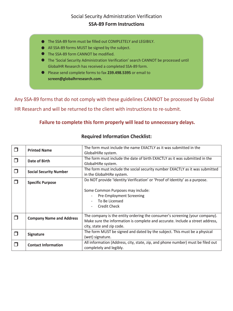 Ssa 89 Form Printable