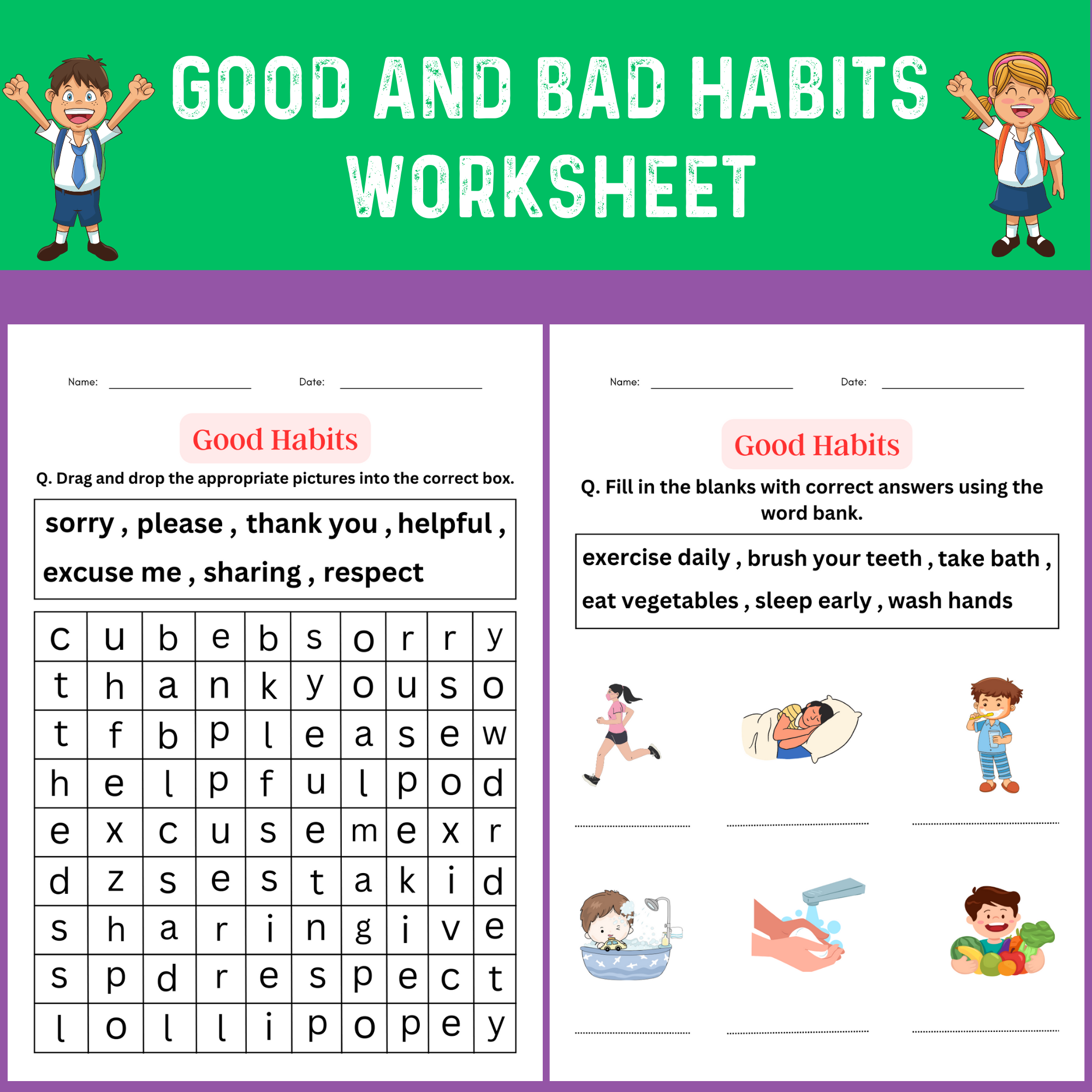 Good And Bad Habits In School Worksheet For Kindergarten 
