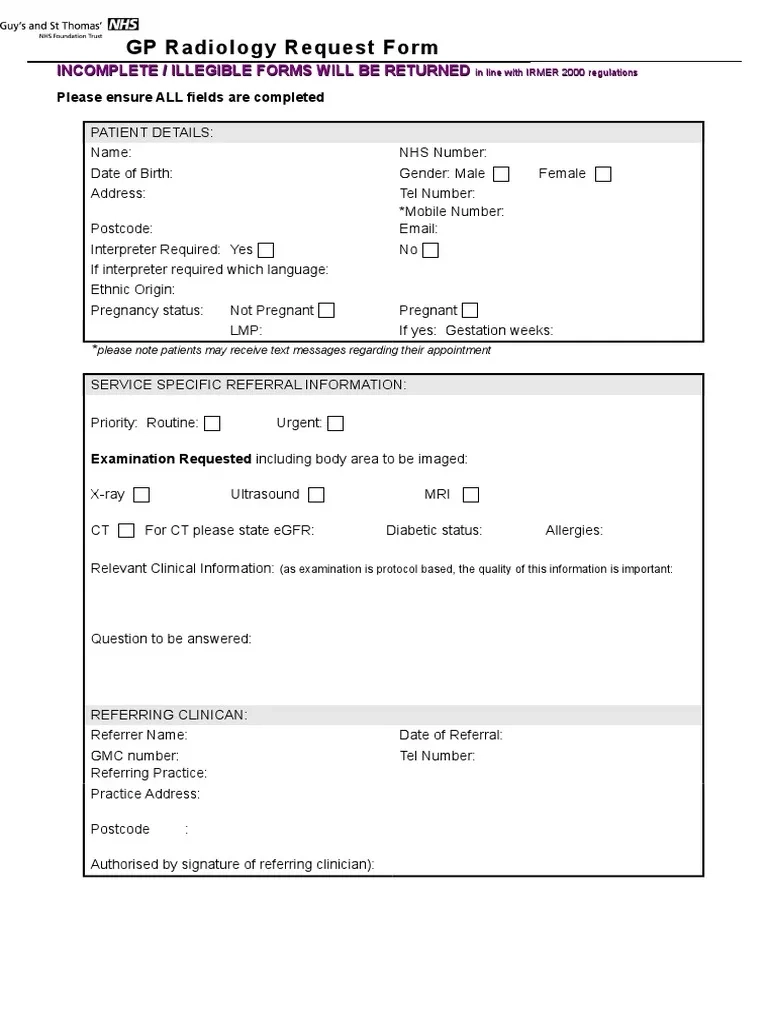 GP Radiology Request Form Guide PDF Radiology National 