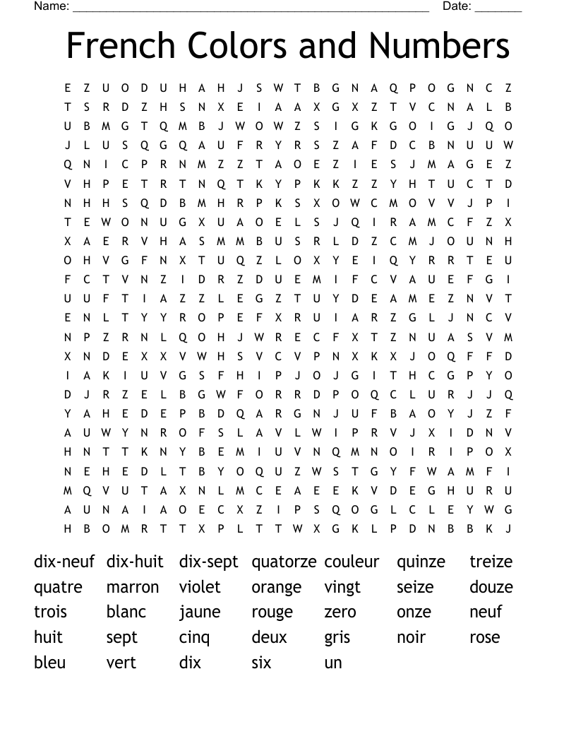 Grade 4 French Puzzle Word Search WordMint