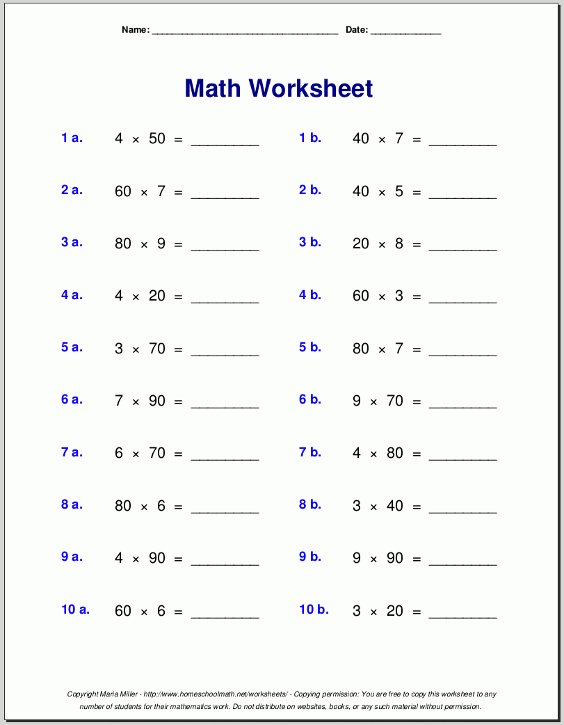 Free Multiplication Worksheets Printable