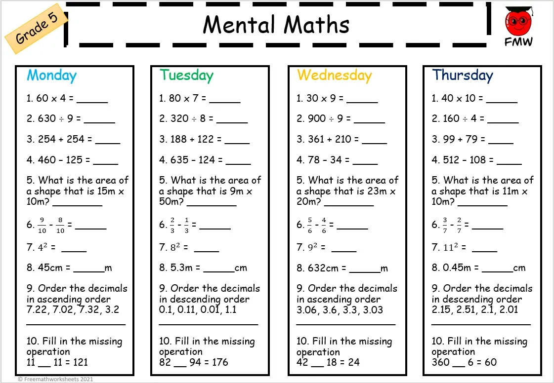 Grade 5 Math Worksheets Free Worksheets Printables 