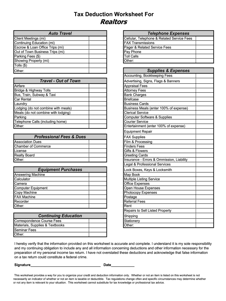 Haller Group AZ Tax Deduction Worksheet Form Fill Online 