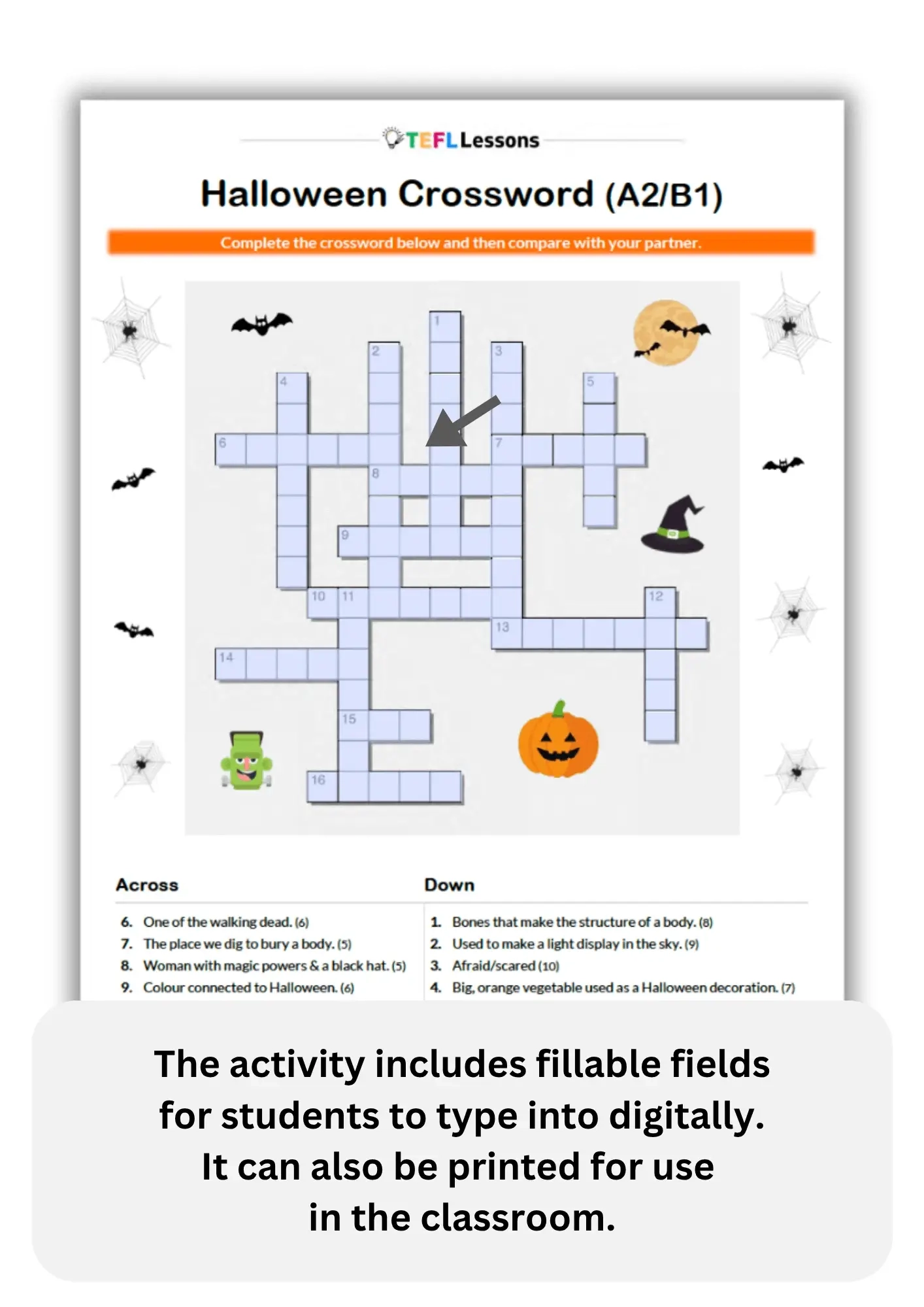 Halloween Vocabulary Crossword A2 B1 Printable ESL Halloween 