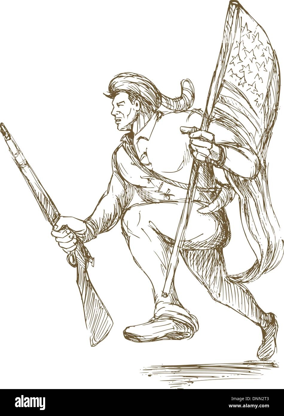 Hand Drawn Illustraion Of A Daniel Boone American Revolutionary 