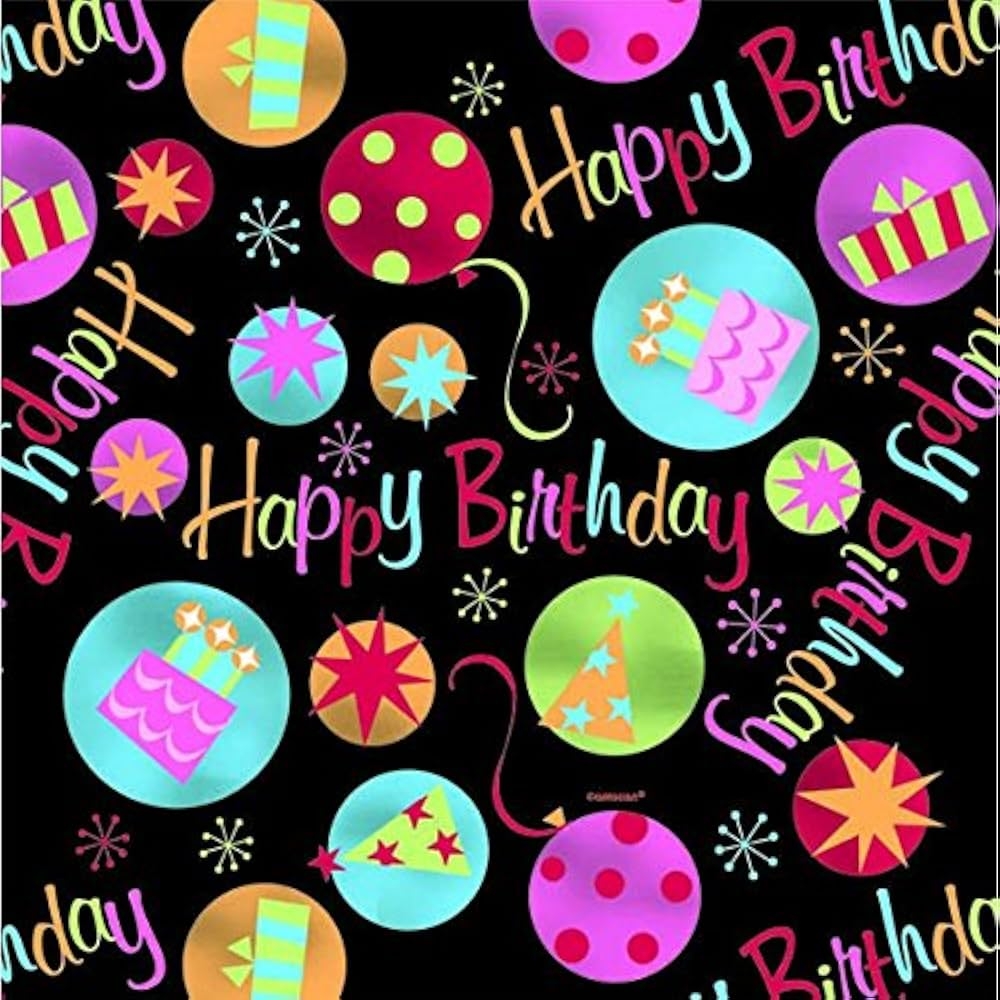 Happy Birthday Sparks And Neon Dots On Black Gift Wrapping Paper 