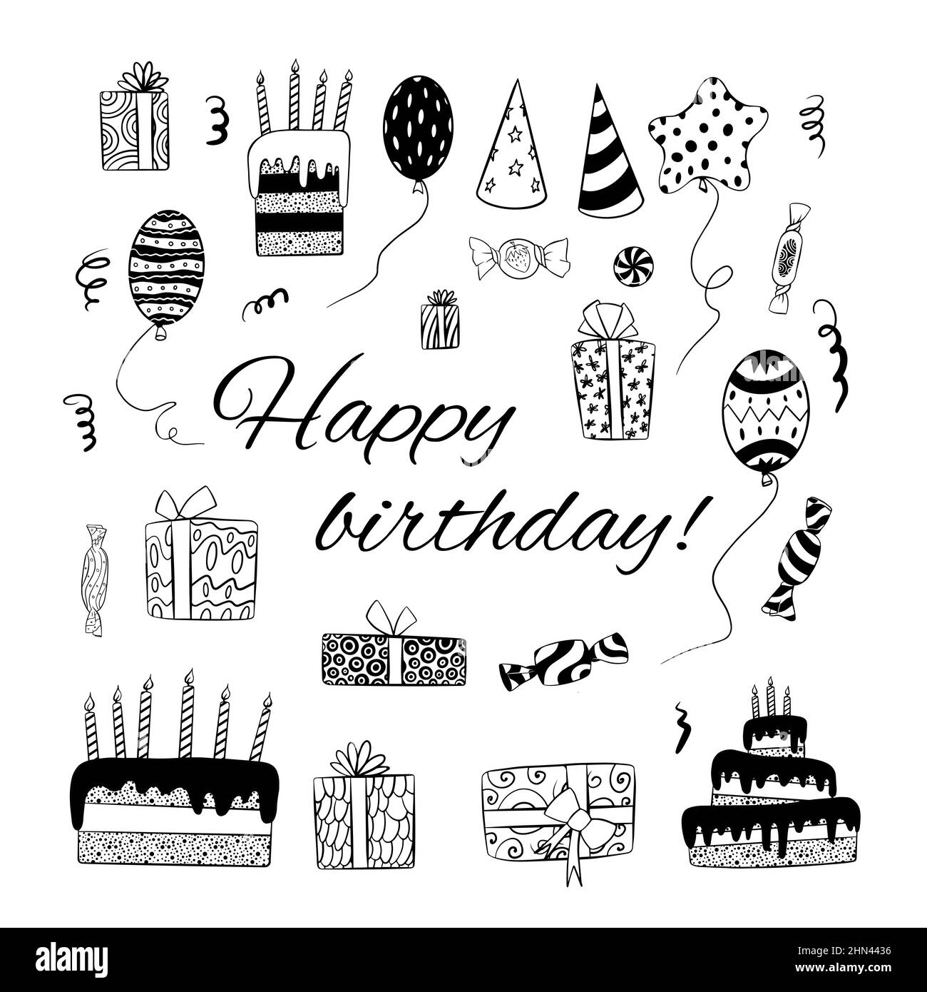Happy Birthday Wrapping Paper Black And White Stock Photos 
