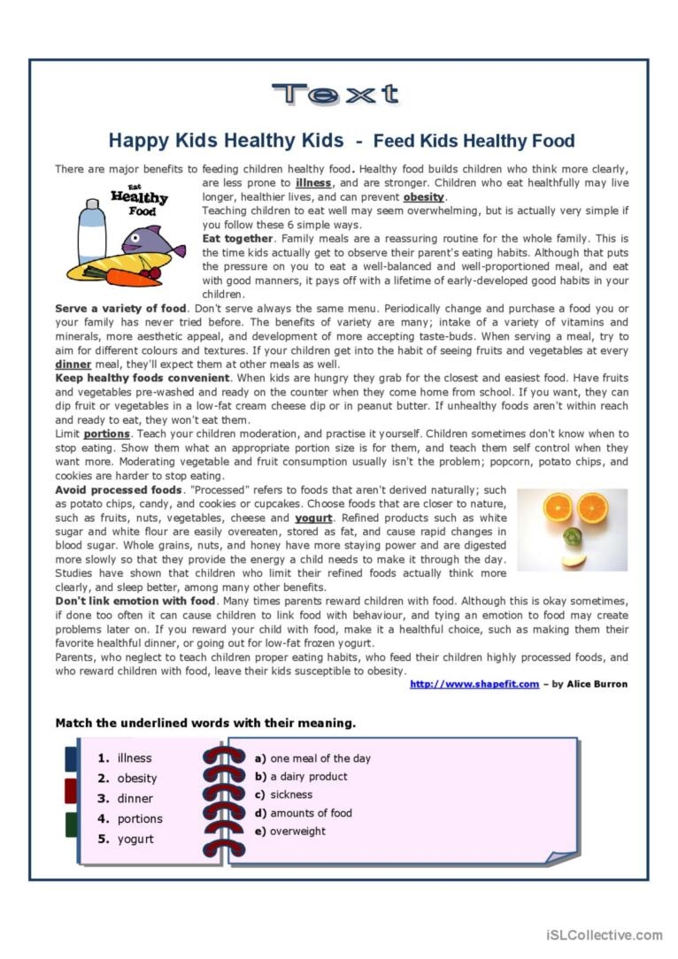 Healthy Eating Habits Reading For De English ESL Worksheets Pdf 