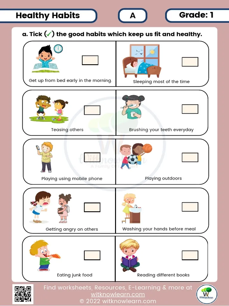 Healthy Habits Worksheets For Adults