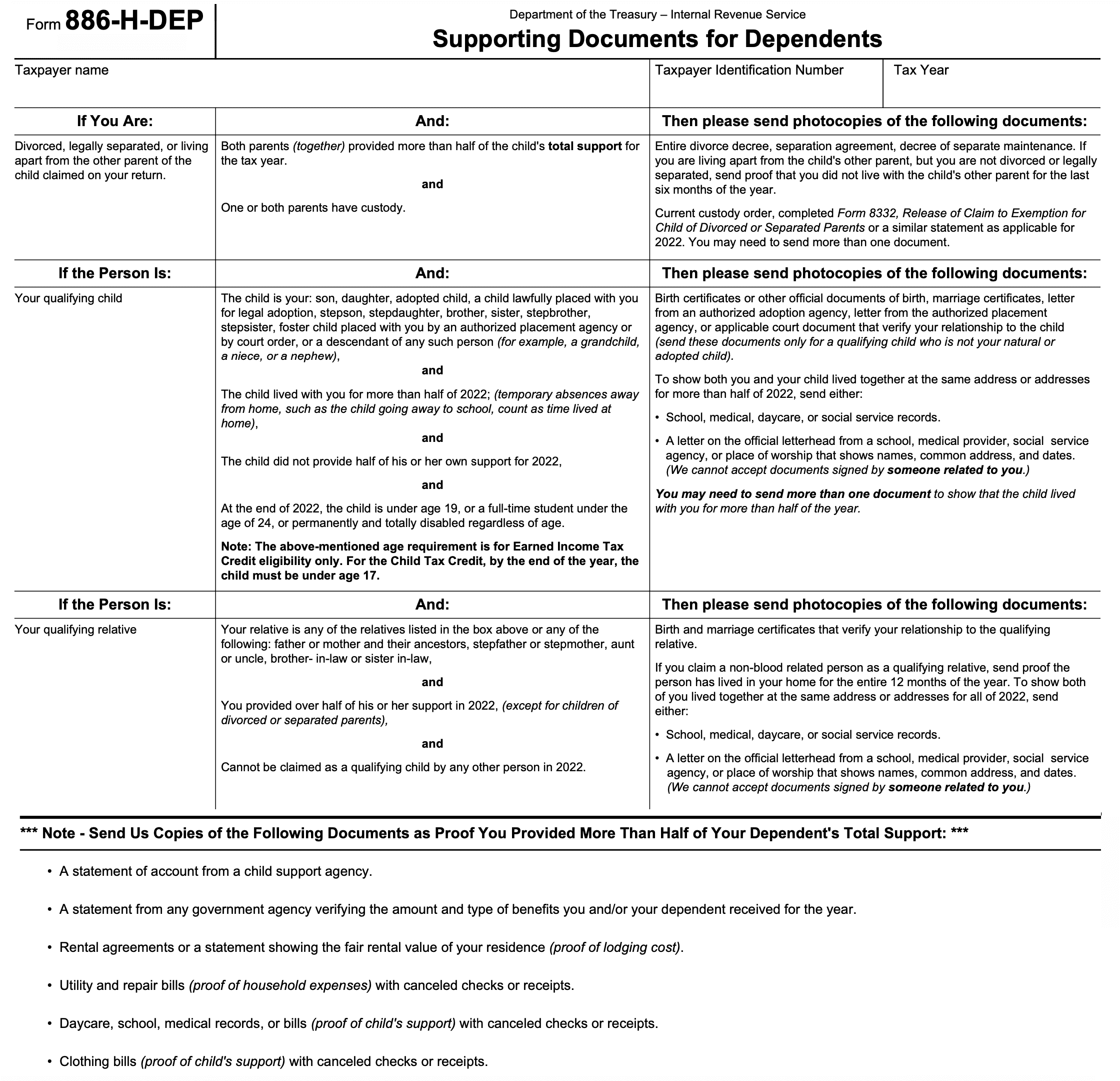 Irs Form For Claiming Child Dependent