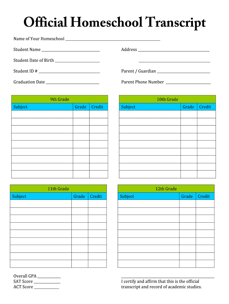 Free Printable Homeschool Transcript Template