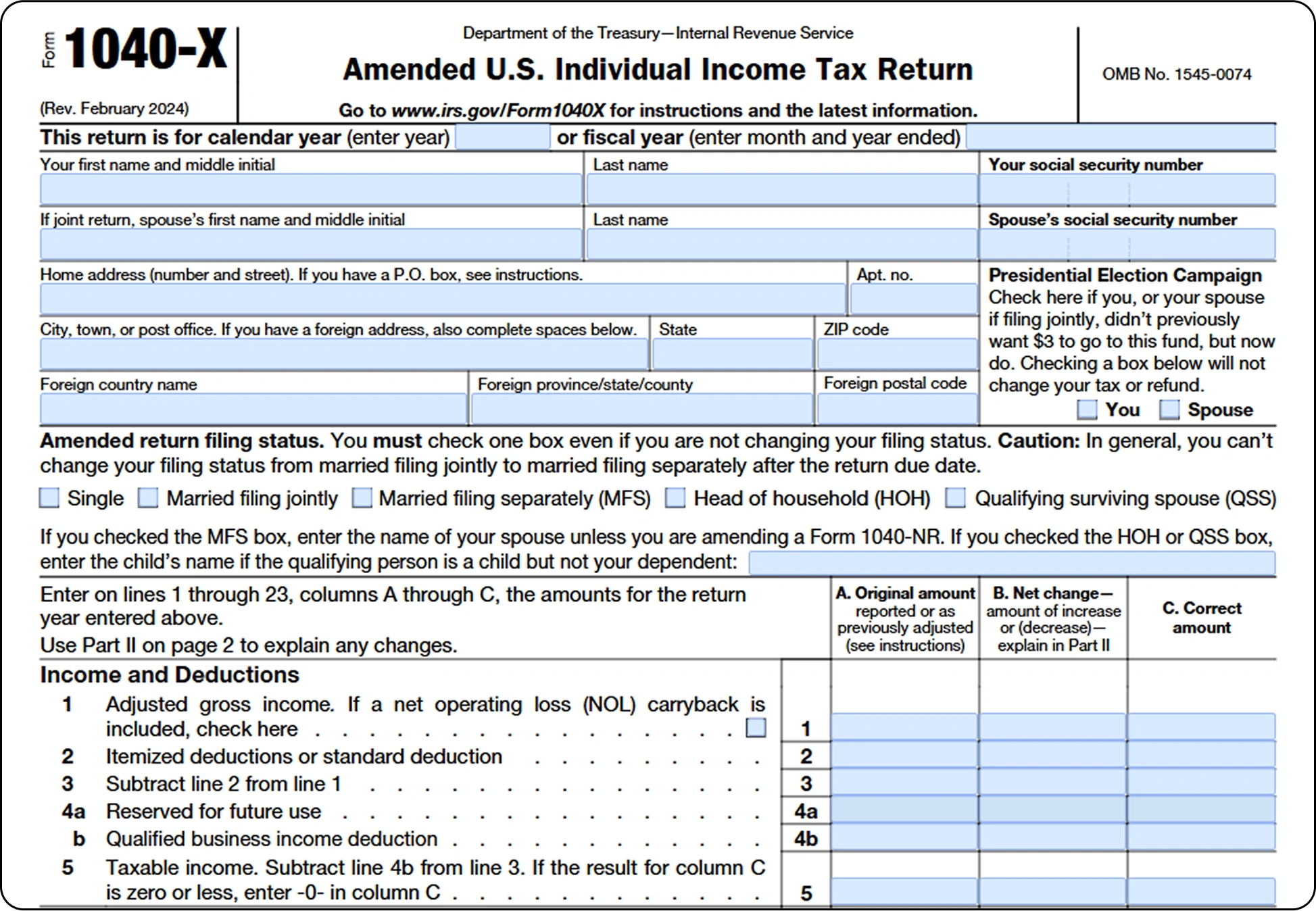 Irs Forms 1040x Printable Form