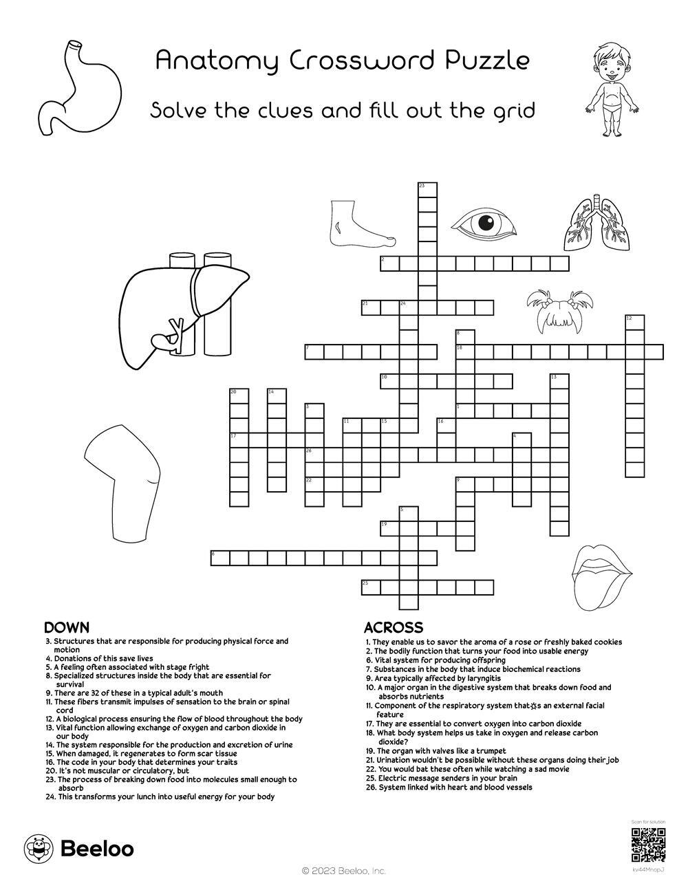 Human Body themed Crossword Puzzles Beeloo Printable Crafts And 