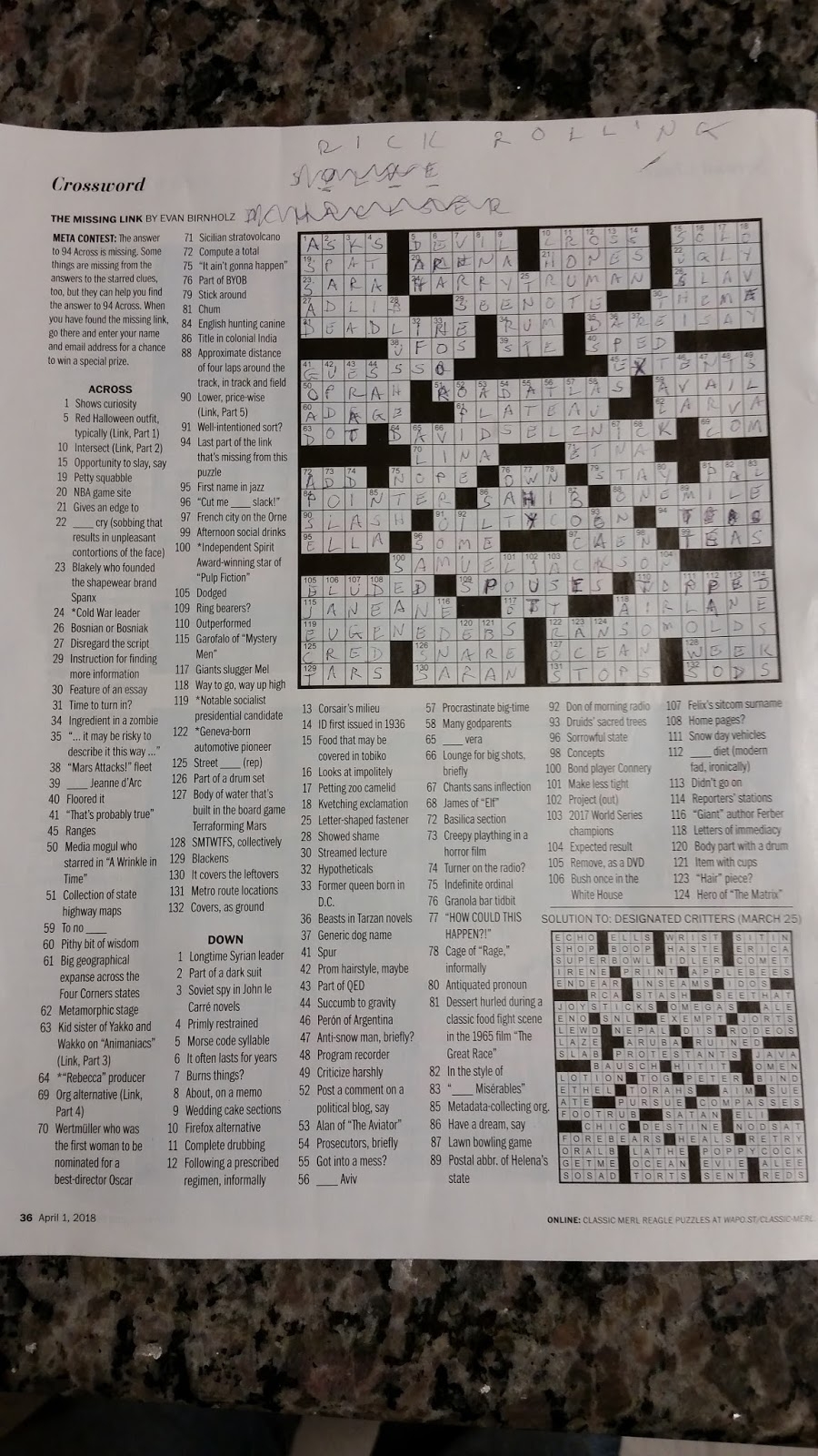 Merl Reagle Crossword Today