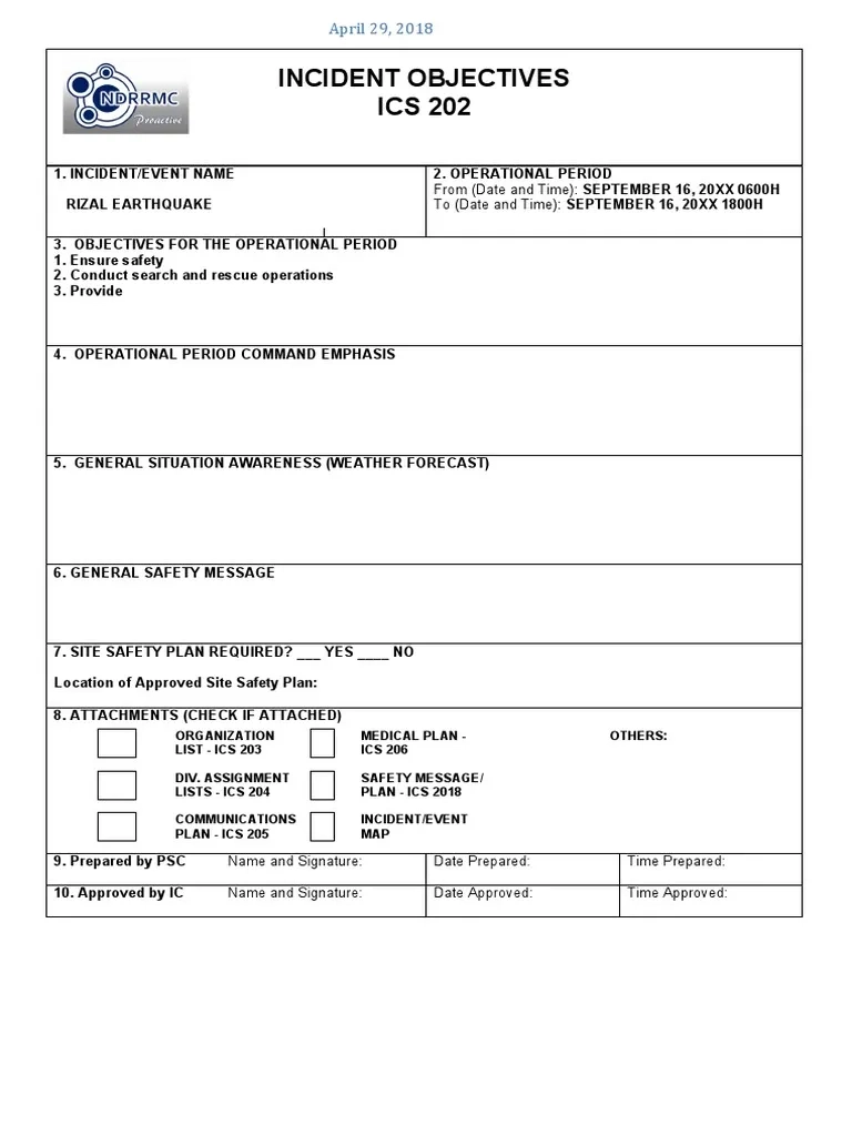 ICS Form 202 PDF Incident Command System