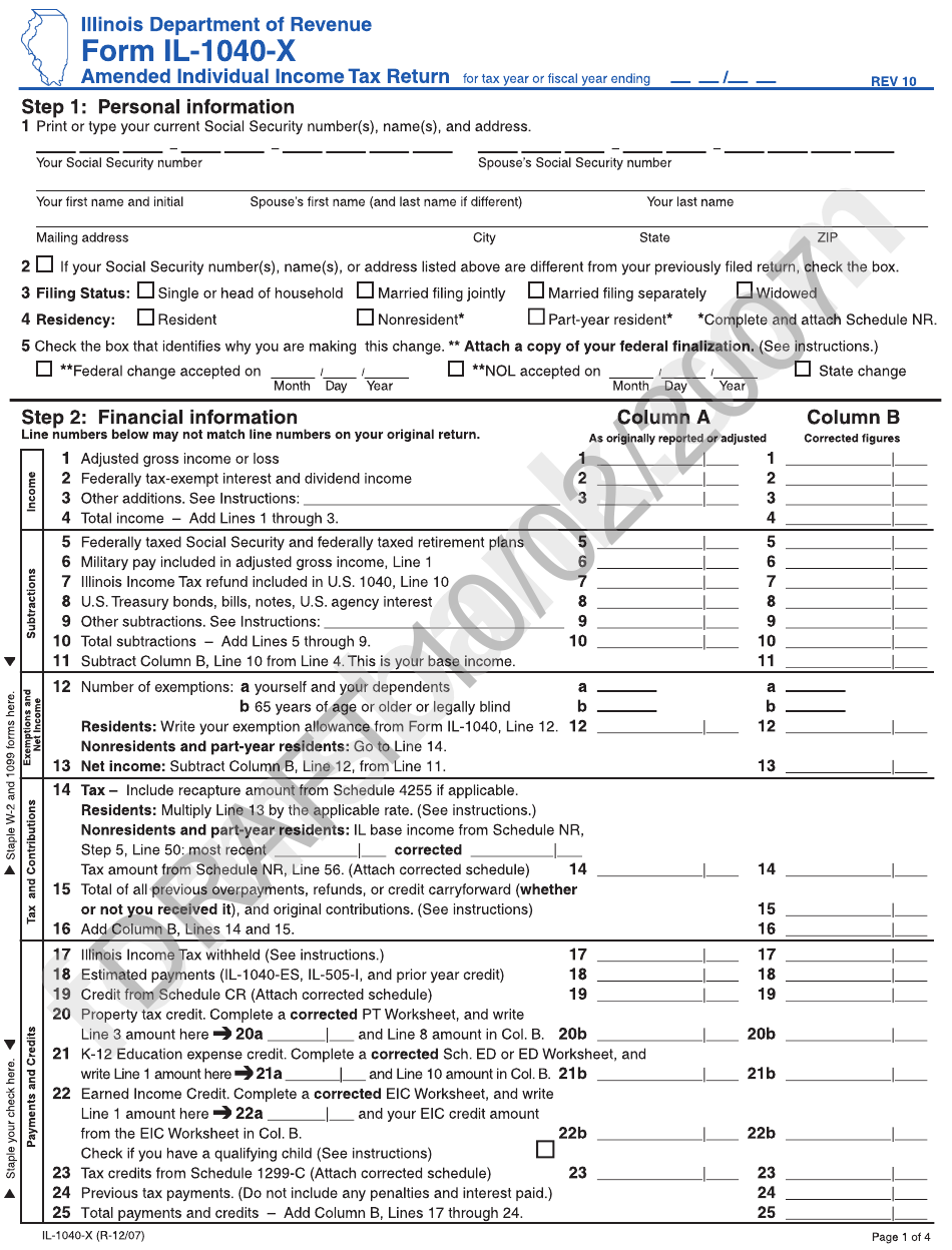 Il 1040 X Form Printable