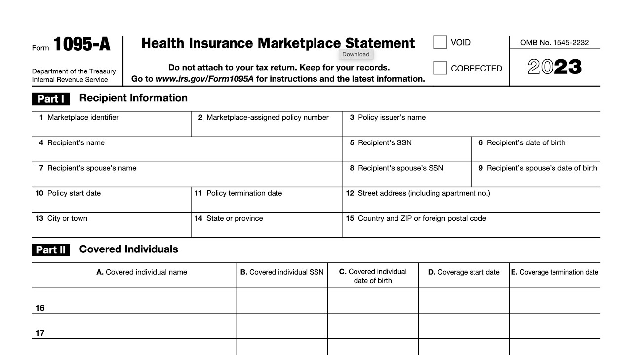 IRS Form 1095 A Walkthrough Health Insurance Marketplace Statement 