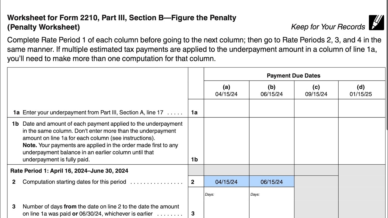 IRS Form 2210 Penalty Worksheet Walkthrough Part III Section B Figure The Penalty 