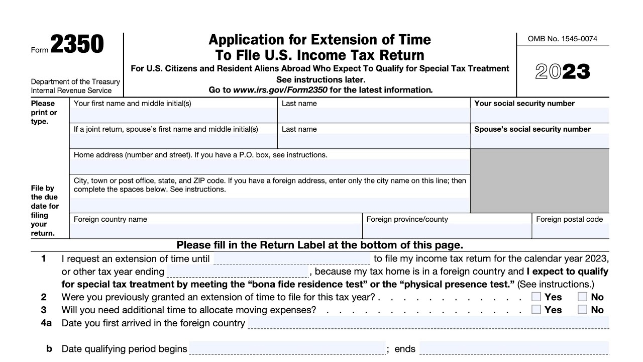 IRS Form 2350 Walkthrough Extension Request To File U S Tax Return For Foreign Tax Exclusion 