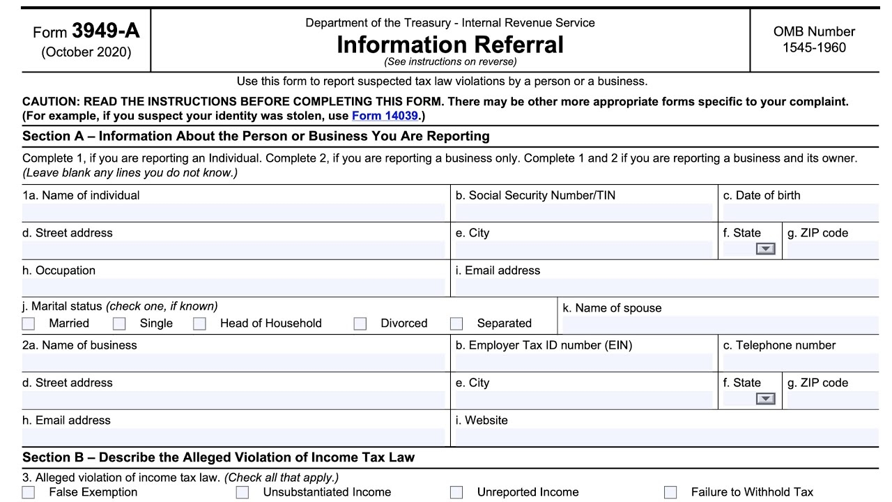 IRS Form 3949 A Walkthrough Information Referral 
