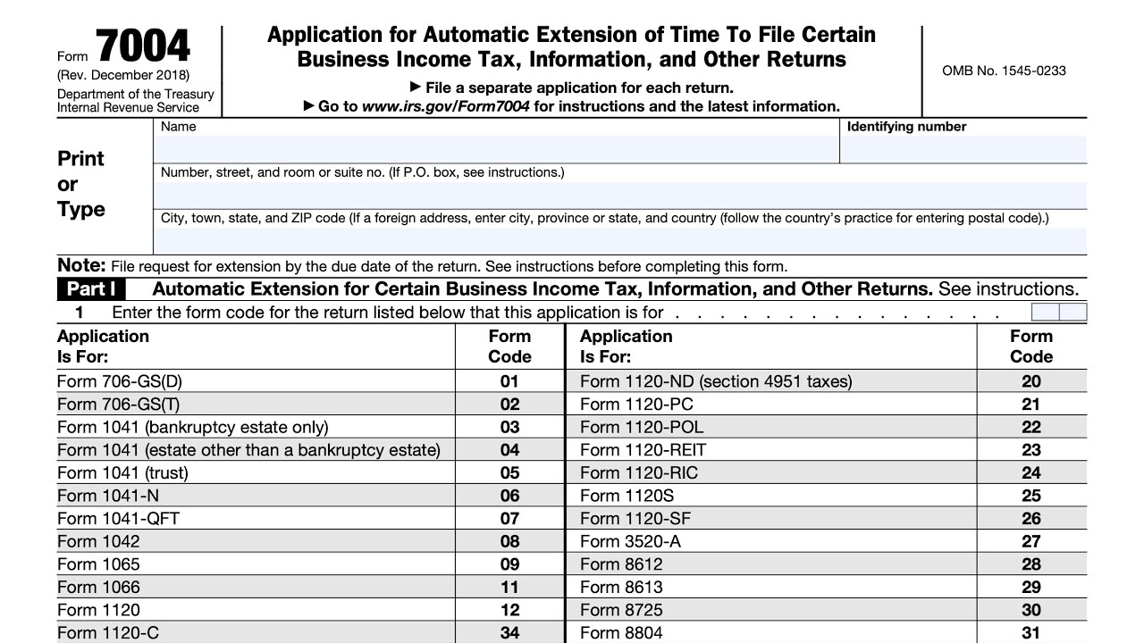 IRS Form 7004 Walkthrough Filing Extensions For Business Income Tax Information Or Other Returns 