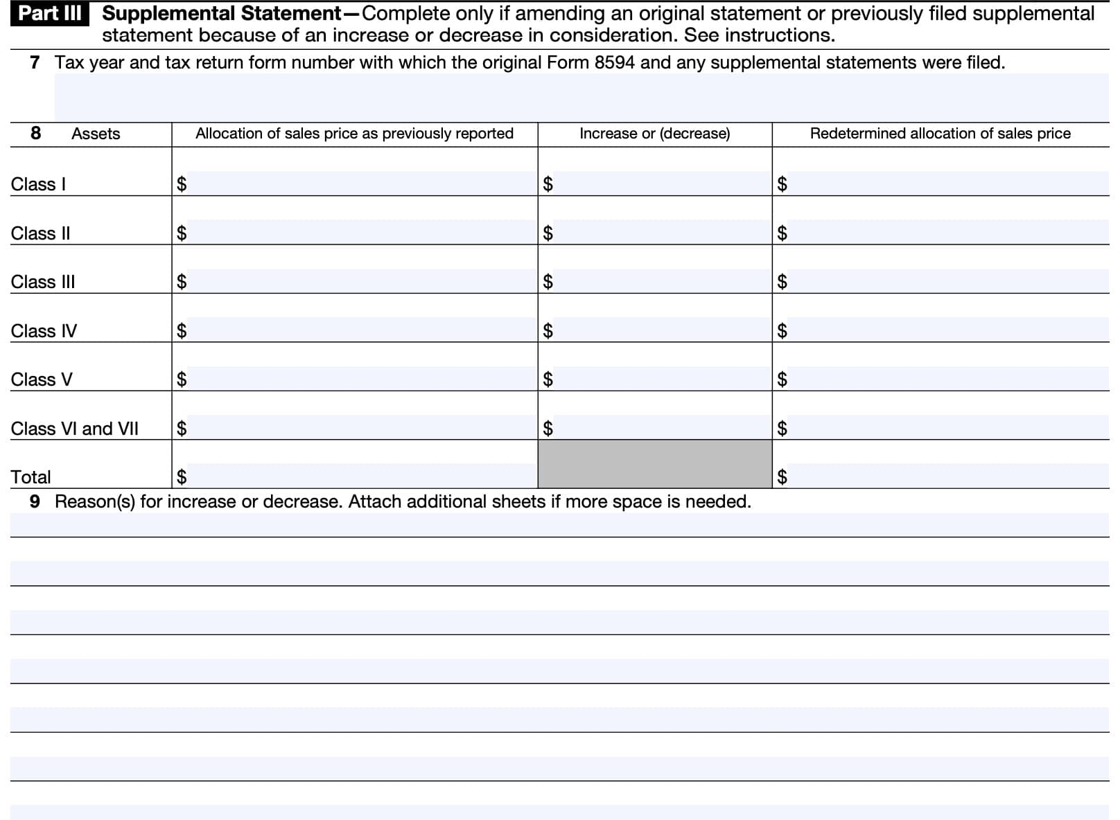 IRS Form 8594 Instructions Asset Acquisition Statement
