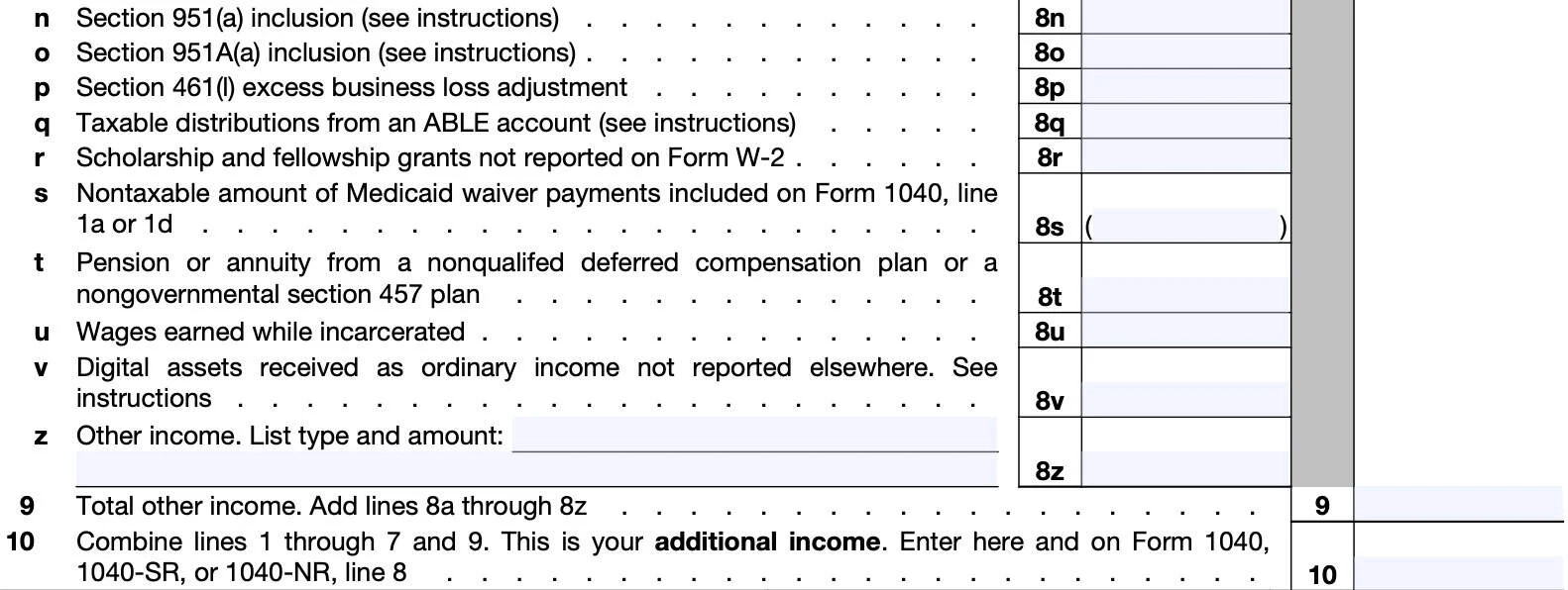 IRS Schedule 1 Instructions Additional Income amp AGI Adjustments