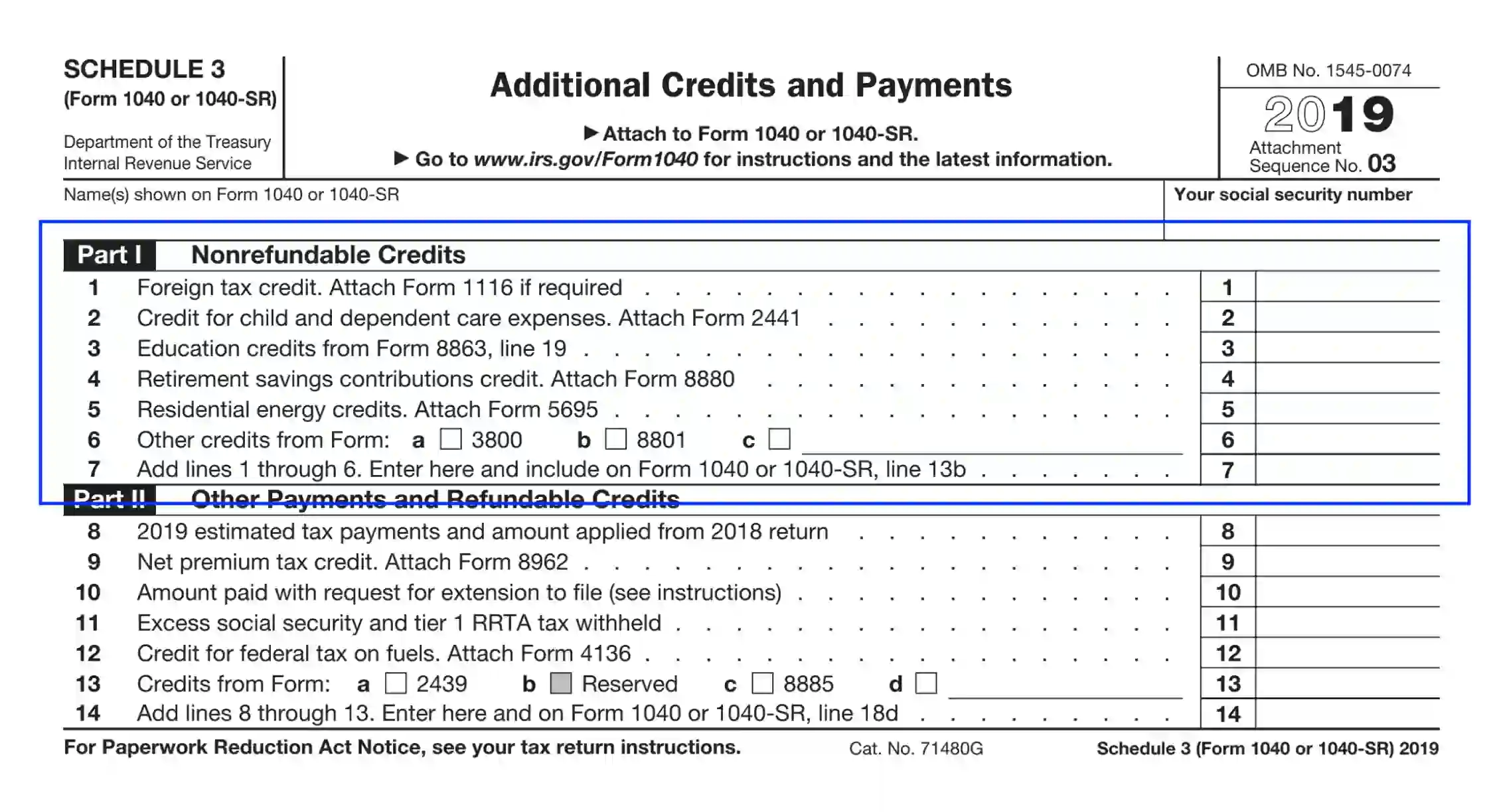 IRS Schedule 3 Form 1040 Or 1040 SR Fill Out PDF Forms