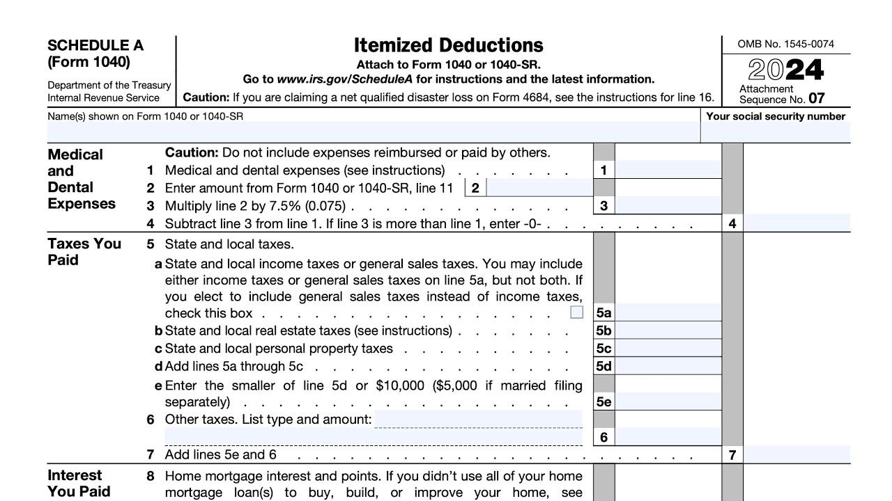 IRS Schedule A Walkthrough Itemized Deductions 2024